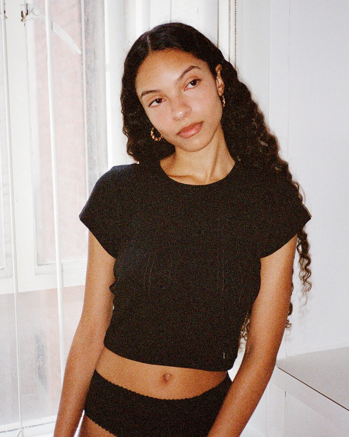 The Crop Baby Tee: Black Pointelle - Image 6