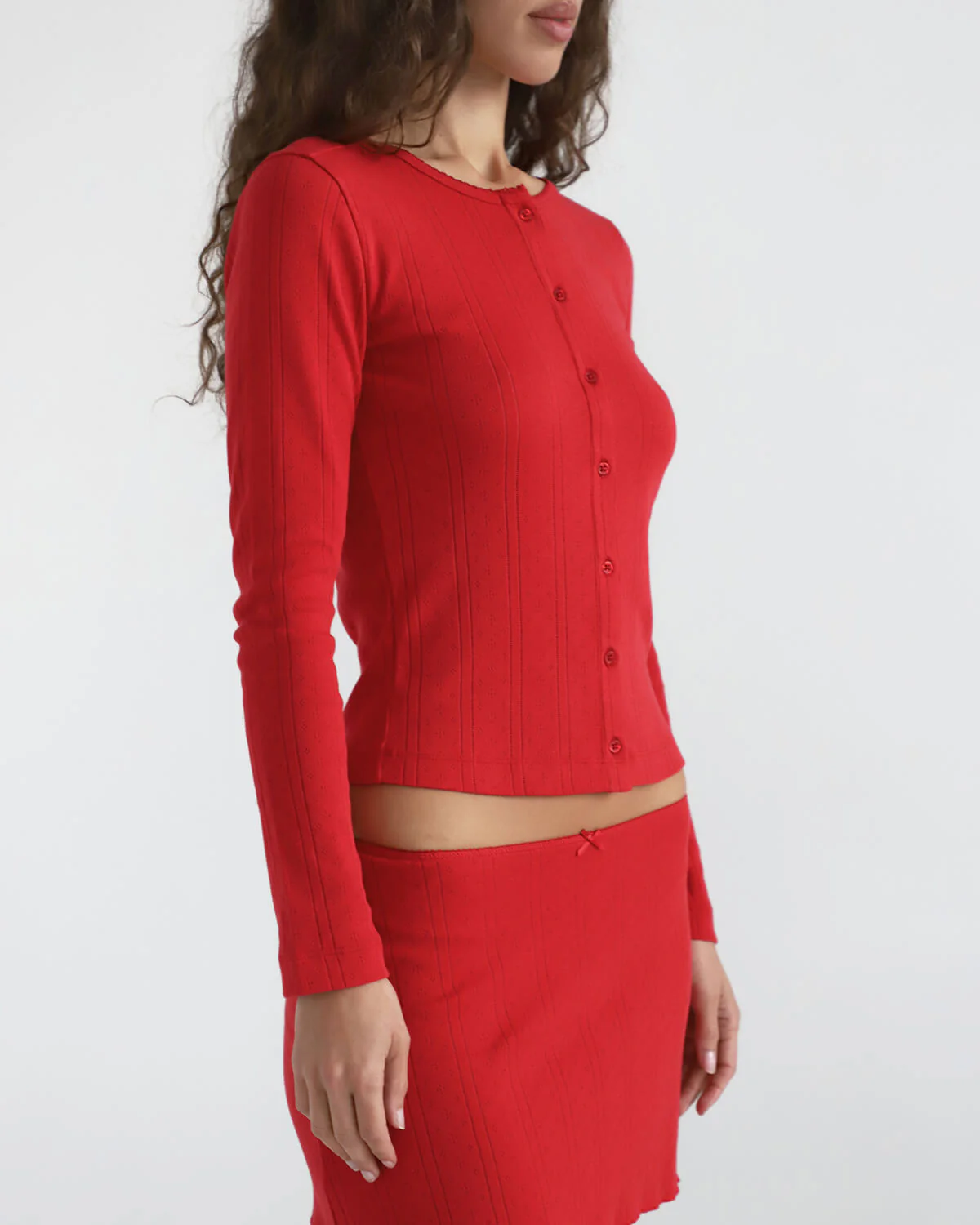 The Cardigan: Cherry Red Pointelle - Image 4