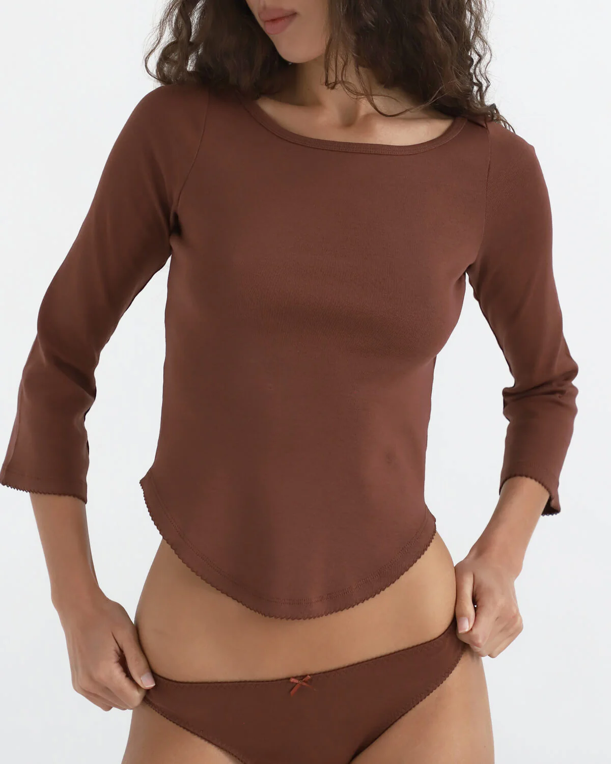 The Rina Long Sleeve: Brown Cotton Jersey - Image 6