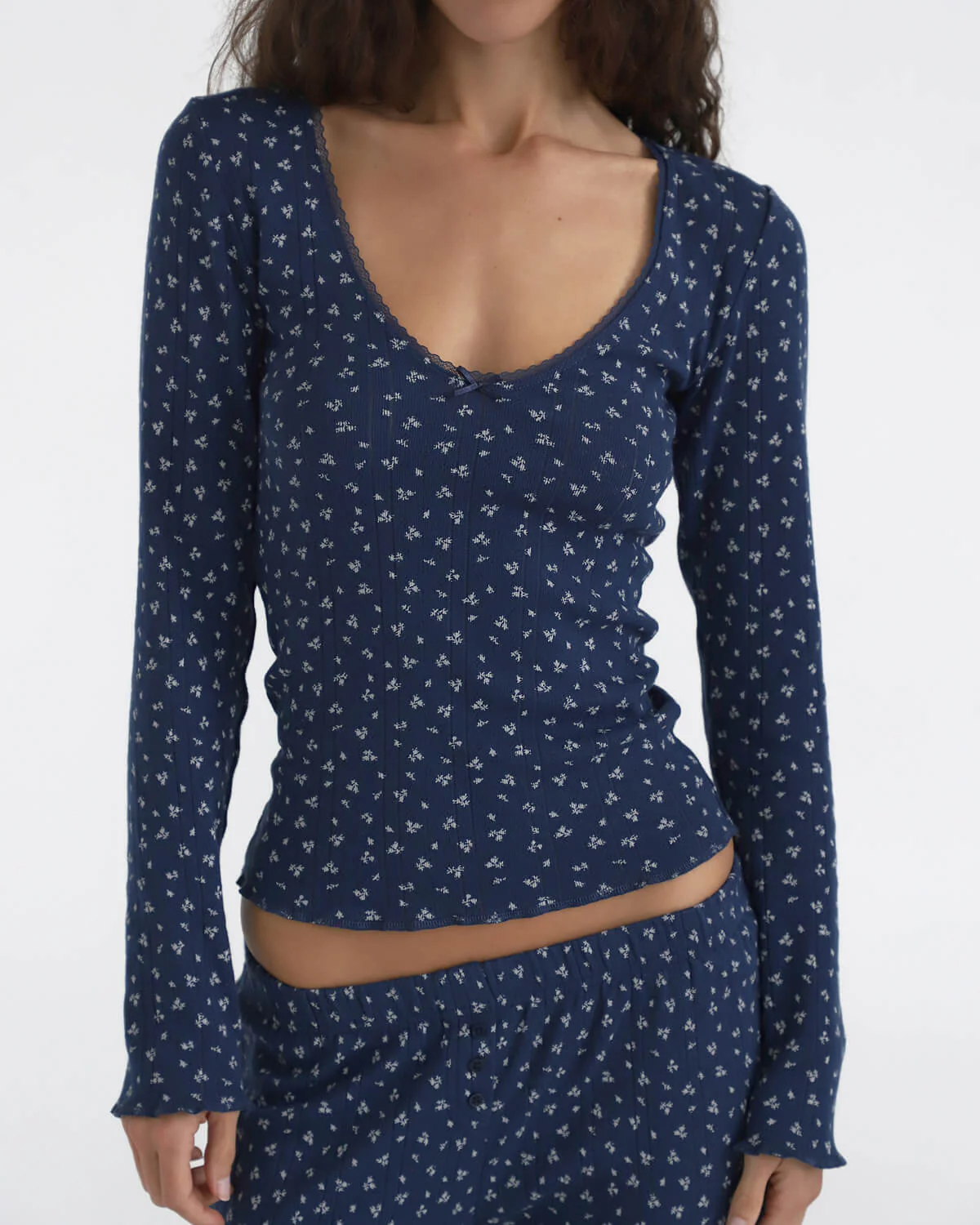 The Scoop Long Sleeve: Midnight Fields Pointelle - Image 4